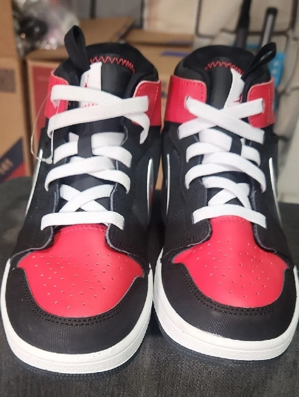 Kids Black & Red High-Top Sneakers with White Accents